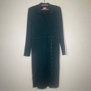 Calvin Klein sheath dress women’s large green rib knit collared long sleeves